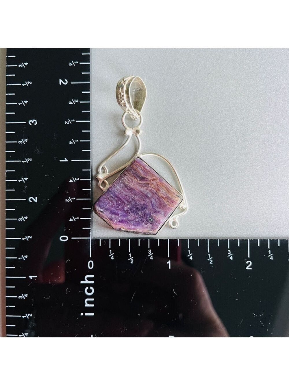 Natural Charoite Purple Nugget Sterling Silver Vintage Pendant for Neckl… - Picture 6 of 12